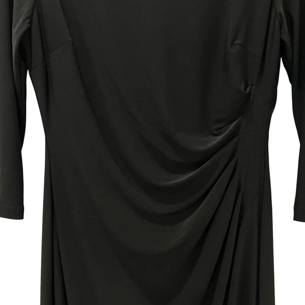 American Living Womens Black Sheath Dress 3/4 Sleeve Midi Length Ruching Size 8